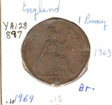Great Britain 1 Penny, 1963, Bronze, KM128, Queen Elizabeth - £0.78 GBP
