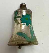Bell with clapper Mercury Glass Christmas Ornment 1.75&quot; silver / blue floral Vtg - £12.08 GBP