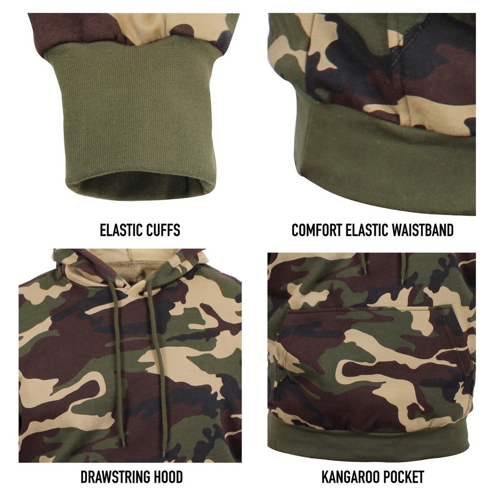 Woodland Camo Fleece Hoodie Pullover Camouflage Sweatshirt Kangaroo Style Item image 7
