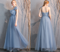 Dusty Blue Bridesmaid Dress Off Shoulder Sweetheart Tulle Empire Dress image 14