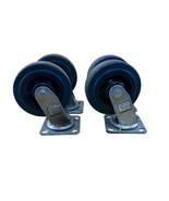 4-Pc Swivel Plate Heavy Duty Caster Wheels 4&quot; BLUE Rubber Polyurethane 6... - $58.20 CAD