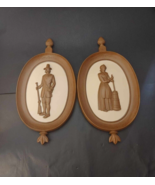 Vintage 1960 Syroco Early American Pilgrim Couple Wall Plaque Set #4777 ... - $11.63