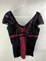 Tripp NYC Womens L Zip Corset Shirt, Burgundy / Black Floral Lace - Goth... - $69.99