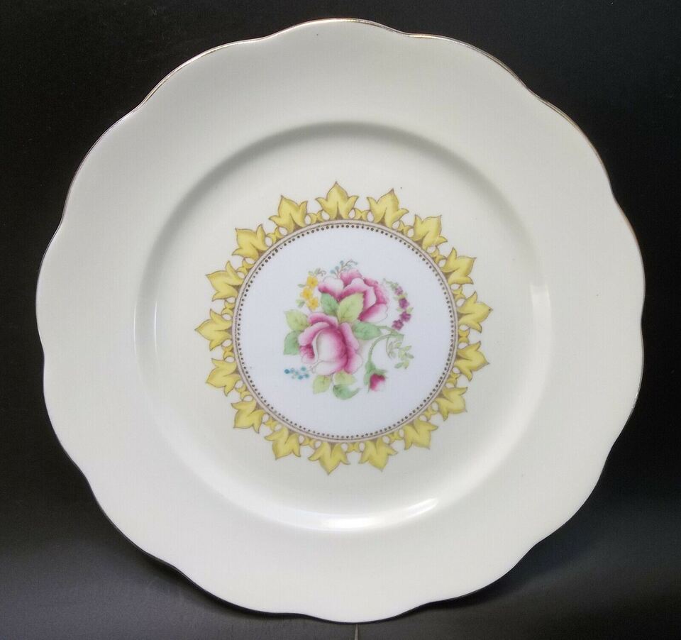 Primary image for Royal Albert Crown China Porcelain Plate England Vintage Pink Roses Yellow