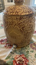 USA  crock roseville oh Spongeware Stoneware ICED TEA Cooler Dispenser w... - $186.07