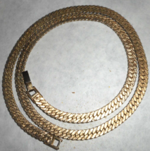 Vintage Signed Korea 1/4&quot; Wide Gold Tone Herringbone Chain Necklace 23 1/4&quot; Long - £39.68 GBP