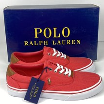 Polo Ralph Lauren Men's Thorton Sneakers 8.5 D  Red Washed Twill Lace Up New - $49.49