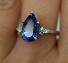 3.50Ct Pear-Cut Blue Tanzanite Solitaire Engagement Ring 14K White Gold Finish - £99.59 GBP