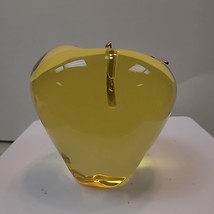 Vintage Clear Yellow Apple Paperweight Gold Leaf 4&quot; Over 1 Lb - $30.00