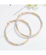 18k Layered Real Gold Filled Round Hoop Earrings Multi colors 60mm - $221.81 MXN