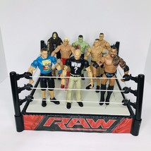 WWE RAW Ring And Wrestling Action Figures Lot Of 8 Cena Rock Stone Cold Flair - £92.75 GBP
