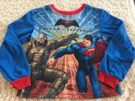 Batman Vs Superman Boys Red Blue Fleece Long Sleeve Pajama Shirt 8 - £3.82 GBP