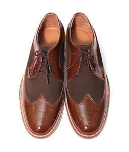New Handmade 2 Tone Brown Men Leather Suede Shoe, Men Lace Up Wing Tip Brogue Sh