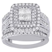 14K White Gold Over Pure 925 Silver 2 Ct Diamond Engagement Bridal Band Ring Set - £99.00 GBP