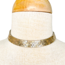 Vintage Gold Tone Mesh Necklace Choker 17&quot; Max Adjustable Square Retro 80s - £20.12 GBP