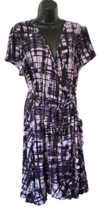 APT. 9 Woman Purple Black Geometric Print Faux Wrap Mini Dress Stretch 1X - £21.13 GBP