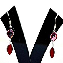 Handmade 925 Plated Marquise Shape Ruby &amp; Pink Quartz Women Earrings Daily Wear - £16.42 GBP