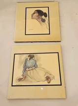 Set Of (2) Vintage Gorman Navajo Art Tiles 7,3/4&quot; X 7,3/4&quot; ~ Woman  - £38.84 GBP