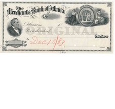 Merchants Bank of Atlanta, check proof on india, American Bank Note Co. ... - $99.00