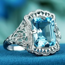 4.5 Ct. Natural Blue Topaz Vintage Style Filigree Cocktail Ring in Solid 9K Gold - £435.02 GBP