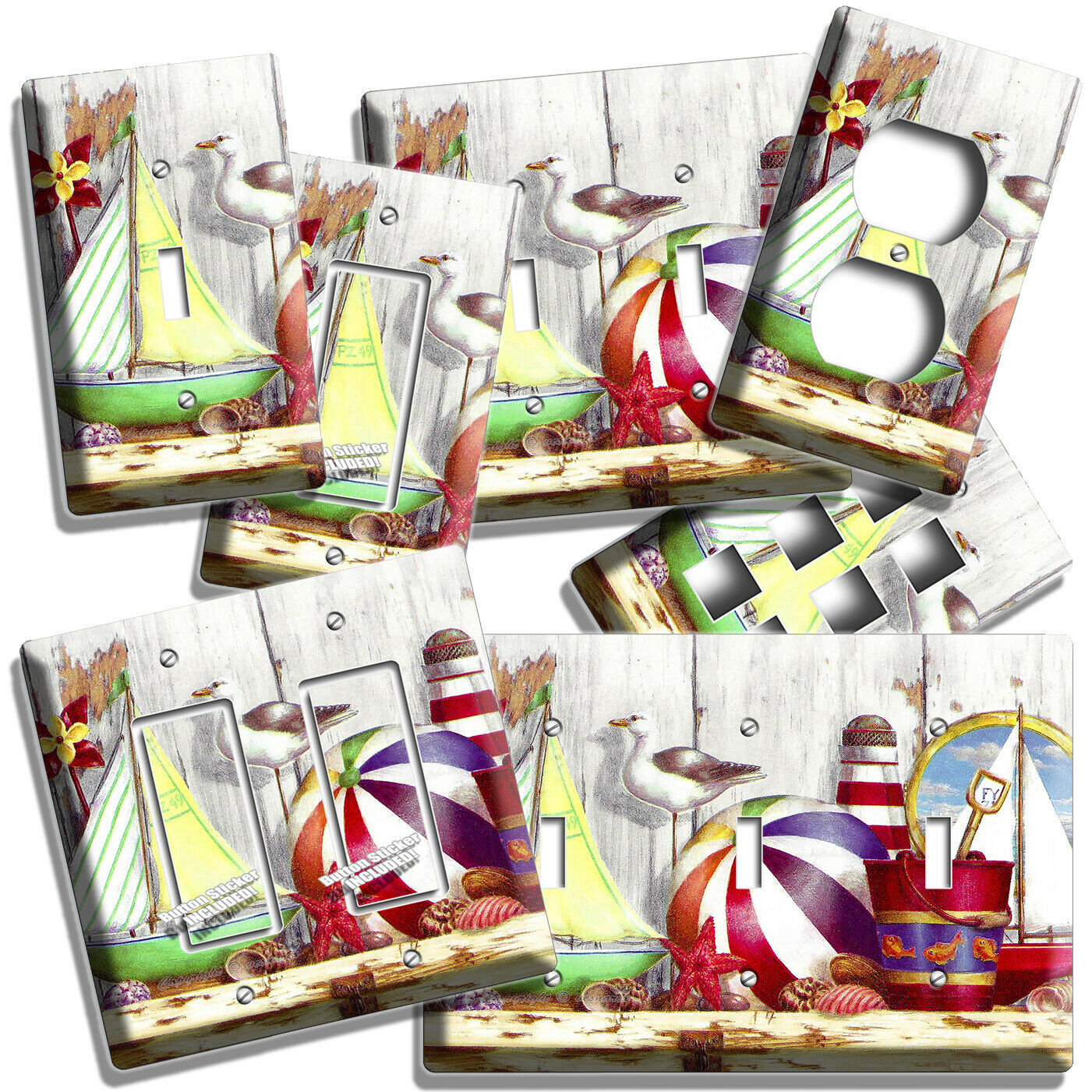 ⛵ RUSTIC RETRO BEACH BALL SAILBOAT TOYS LIGHT SWITCH OUTLET PLATE BATHROOM DECOR