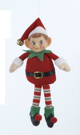 KURT S. ADLER GREEN & RED RETRO FABRIC ELF w/PLASTIC FACE CHRISTMAS ORNAMENT - £7.89 GBP