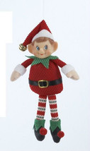 Kurt S. Adler Green &amp; Red Retro Fabric Elf w/PLASTIC Face Christmas Ornament - £7.87 GBP