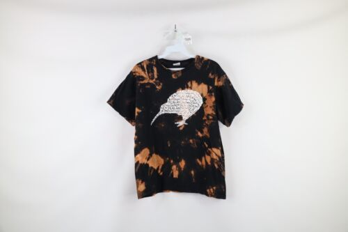 Vintage Streetwear Mens Small Acid Wash New Zealand Kiwi Spell Out T-Shirt Black - $29.65