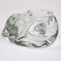 Vintage Indiana Glass Sleeping Cat Votive Tealite Candle Holder Clear Glass - $10.46