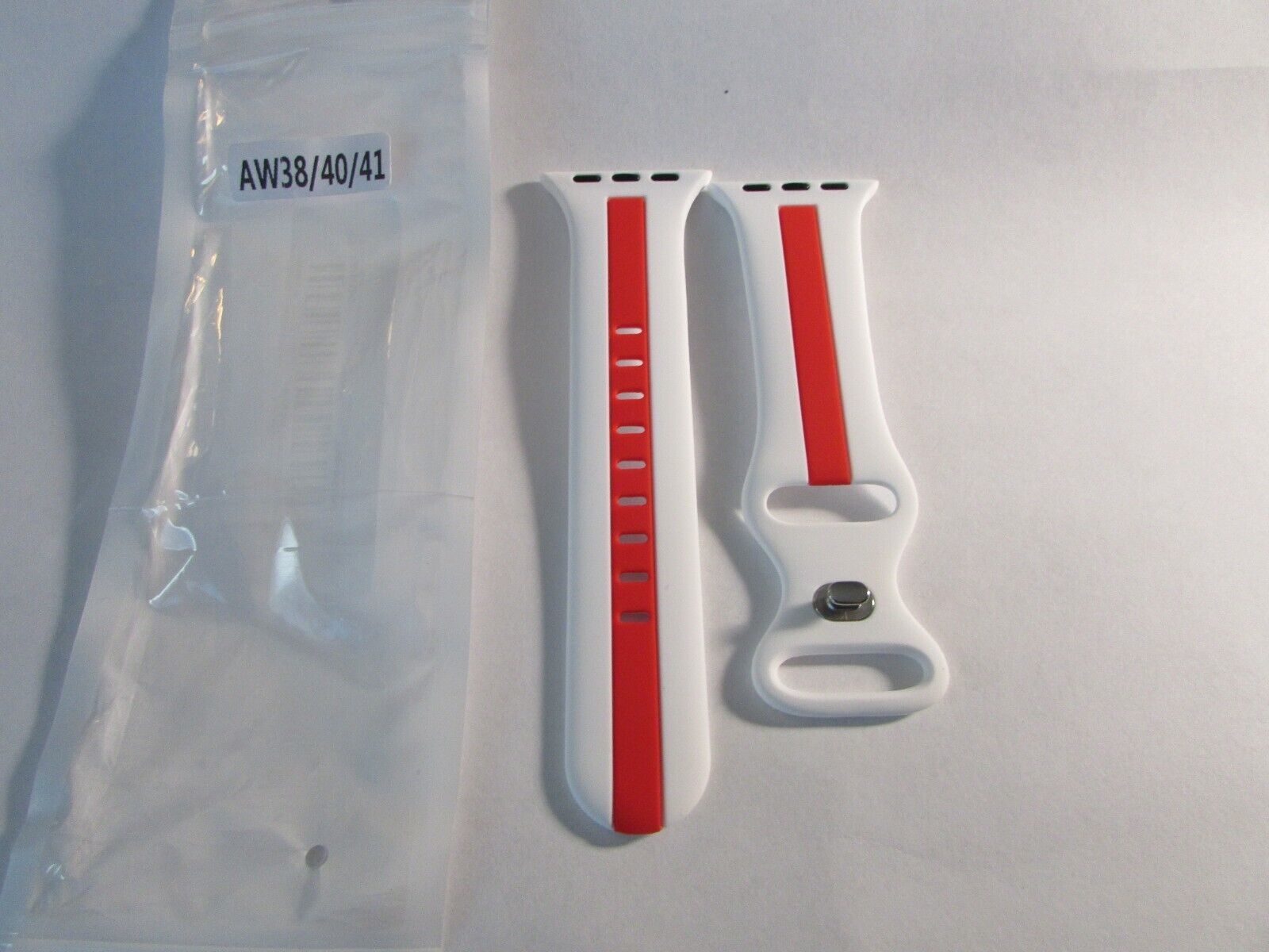 Silicon Watch Band White w/Red Stripe for Apple Watch 38/40/41mm Sport - $3.91