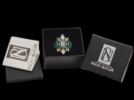 NICKY BUTLER 925 Silver Vintage Jade &amp; Multi-Stone Cocktail Ring Sz 9 3/4 &amp; Box - £133.71 GBP