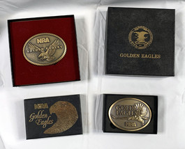 2 NRA National Rifle Association Brass Belt Buckles Golden Eagles in Boxes - £31.54 GBP