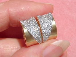 Estate .45ctw Diamond 2-STONE 14K Gold Small Wide Huggie Hoop Earrings 1980 - £632.29 GBP