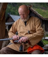 Viking Tunic with Embroidered Trim – Honey Brown Cotton Shirt - $49.99
