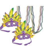 Kovot Inflatable Mardi Gras Mask &amp; Bead Necklaces Set (2 Masks &amp; 6 Beads) - £7.07 GBP