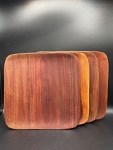 Teak plates x4 . Natural finsh, handcrafted, 8&quot; square. MCM Tiki style! - £31.04 GBP