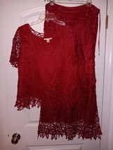 Silken Poetry M Skirt And XL Top Outfit RED 100% Silk Lace Applique Vintage 90&#39;s - £36.52 GBP