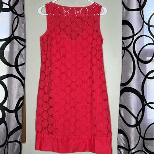 LAUNDRY Shelli Segal Women's 8 Pink Coral Sleeveless Shift Dress Crochet Overlay Item image 2
