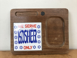 Vtg We Serve Kosher Only Judaica Hanukkah Tile Wooden Cheese Serving Tray 9&quot;x7&quot; - £32.04 GBP