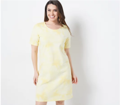 Denim &amp; Co. French Terry Crystal Wash T-Shirt Dress (Bright Yellow, XS) A471744 - £10.06 GBP