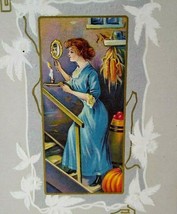 Halloween Postcard Victorian Women With Hand Mirror On Staircase 345 F Stecher - £30.68 GBP
