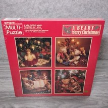 Springbok Hallmark A Beary Merry Christmas 4 Mini Jigsaw Puzzles Dolls S... - $15.26