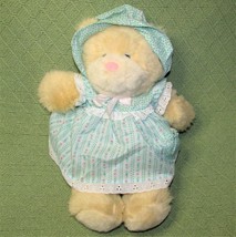 Sunsational Teddy Bear Girl Plush 15&quot; Stuffed Animal 3 Pc Blue Dress &amp; Bonnet - £17.65 GBP