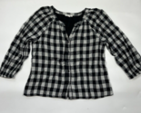 Beach Lunch Lounge Women&#39;s White Black Checked V Neck Button Up Blouse S... - $15.88