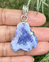 925 Sterling Silber plattiert, Indigo Blau Druzy Geode Achat Stein Anhän... - $245.46 MXN