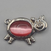 Jelly Belly Pig Brooch Pin Silver Tone Pink Cats Eye Cabochon Farm Animal - $19.99