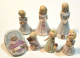 7 Enesco Growing Up Birthday GIRLS- Birth,1,3,4,6,8,10 Blonde Porcelain *Note - £12.78 GBP