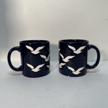 2 Waechtersbach W Germany Ceramic Coffee Mug Cobalt Navy Blue White Seagull Pair - £23.42 GBP