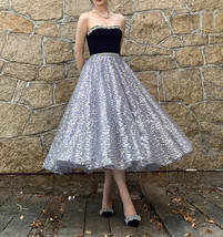 SILVER Sequin Tulle Midi Skirt Outfit Women Custom Plus Size Sparkly Tulle Skirt image 5