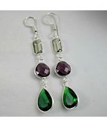 925 Sterling Silver Amethyst &amp; Quartz Gemstone Handmade Earrings HerGift... - $63.08